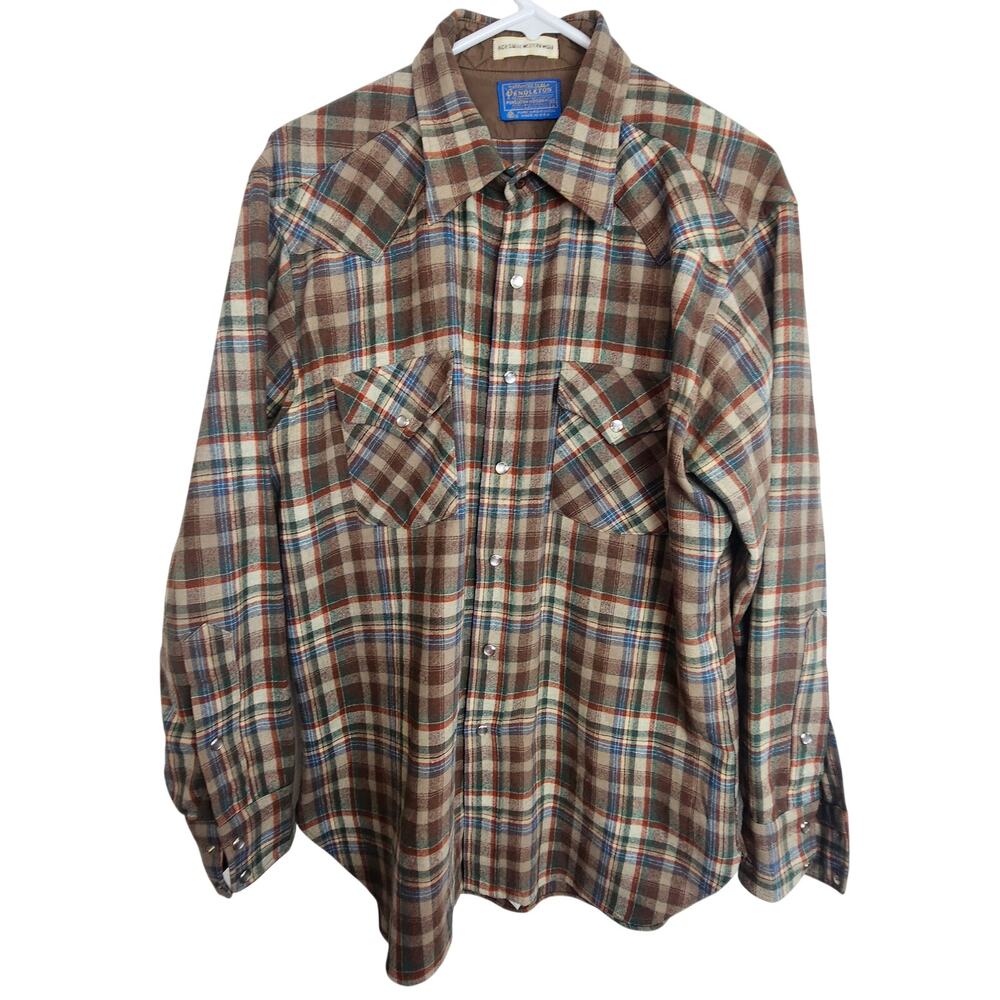 Vintage Pendleton Mens High Grade Western Wear Wool Flannel Shirt Size L Cowboy